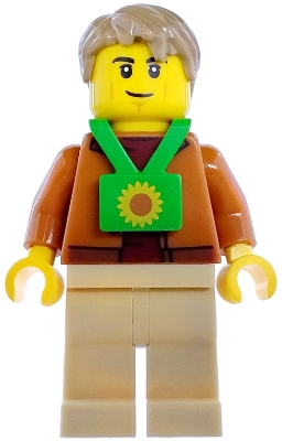 LEGO Plane Passenger - Male, Dark Orange Jacket, Tan Legs, Bright Green Sunflower Lanyard, Dark Tan Hair minifigure cty1978