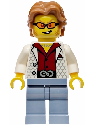 LEGO Police - City Bandit Crook Male, White Vest, Medium Nougat Wavy Hair, Sideburns, Orange Glasses minifigure cty1986