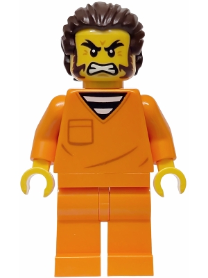LEGO Police - City Jail Prisoner Male, Orange Prison Jumpsuit, Dark Brown Hair and Sideburns minifigure cty1991