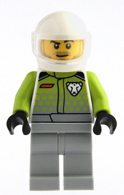 LEGO Go-Kart Driver - Male, Lime Racing Suit with Leopard Logo, Light Bluish Gray Legs, White Helmet, Trans-Clear Visor, Goatee Stubble minifigure cty1992