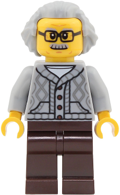 LEGO Passenger - Male, Light Bluish Gray Knit Cable Cardigan Sweater, Dark Brown Legs, Light Bluish Gray Hair Swept Back minifigure cty2024