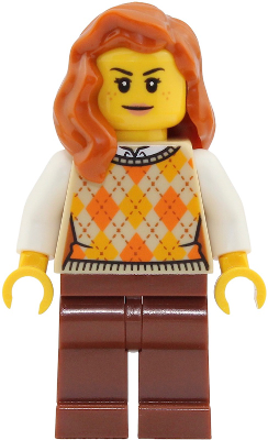 LEGO Passenger - Female, Tan Knit Argyle Sweater Vest, Reddish Brown Legs, Dark Orange Hair minifigure cty2025
