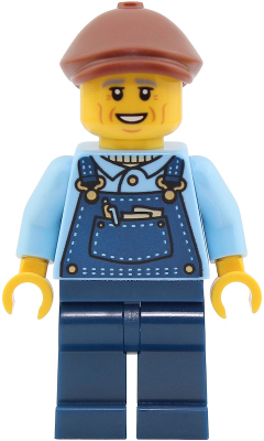 LEGO Train Driver - Male, Bright Light Blue Shirt, Dark Blue Overalls and Legs, Reddish Brown Flat Cap minifigure cty2027