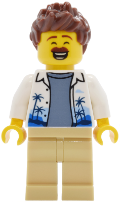 LEGO Lava Land Patron - Male, White Hawaiian Shirt, Tan Legs, Reddish Brown Hair minifigure cty2030