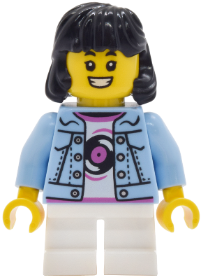LEGO Lava Land Patron - Child, Girl, Bright Light Blue Denim Jacket over Shirt with Record, White Short Legs, Black Hair minifigure cty2031