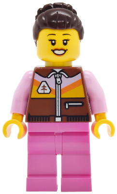 LEGO Lava Land Patron - Female, Reddish Brown Jacket, Dark Pink Legs, Dark Brown Hair minifigure cty2032