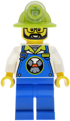 LEGO Lava Land Worker - Male, Blue Overalls and Legs, Lime Mining Helmet minifigure cty2034