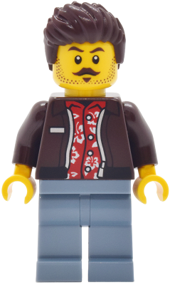 LEGO Car Wash Patron - Male, Dark Brown Jacket over Red Hawaiian Shirt, Sand Blue Legs, Dark Brown Hair minifigure cty2036