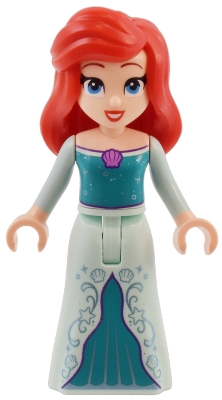 LEGO Ariel, Human (Light Nougat) - Light Aqua Dress with Stars, Medium Lavender Shell, Dark Purple Trim, Red Hair with Left Side Part and High Bangs minifigure