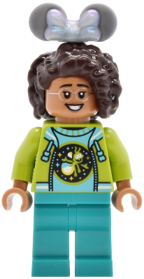LEGO Main Street, U.S.A. Park Guest - Female, Medium Azure Sweater with Ant, Lime Hoodie with Dark Pink Water Lily on Back, Dark Turquoise Legs minifigure dis205