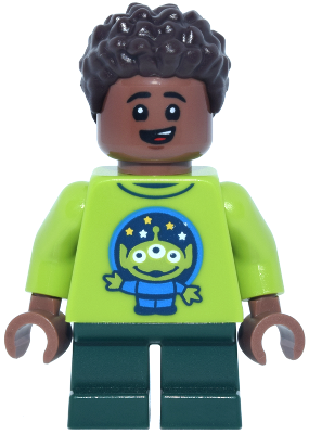 LEGO Main Street, U.S.A. Park Guest Child - Boy, Toy Story Shirt with Alien and Rocket on Back, Dark Green Short Legs minifigure dis206