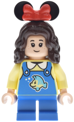 LEGO Main Street, U.S.A. Park Guest Child - Girl, Blue Overalls with Flounder, Blue Short Legs minifigure dis208