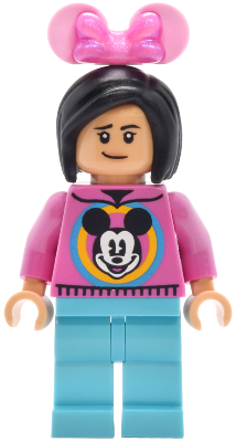 LEGO Main Street, U.S.A. Park Guest - Female, Dark Pink Mickey Mouse Sweater, Medium Azure Legs minifigure dis209