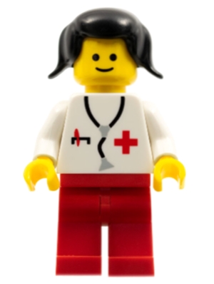 LEGO Doctor - Stethoscope, Red Legs, Black Pigtails Hair (Reissue) minifigure