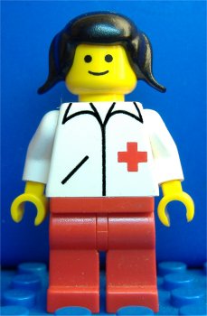 LEGO Doctor - Straight Line, Red Legs, Black Pigtails Hair minifigure