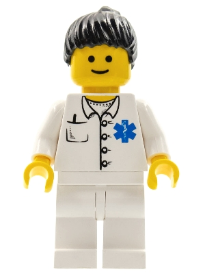 LEGO Doctor - EMT Star of Life Button Shirt, White Legs, Black Ponytail Hair minifigure