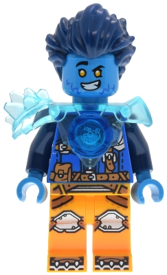 LEGO Logan - Trans-Light Blue Shoulder Armor, Bright Light Orange Legs and Dark Blue Round Tile minifigure