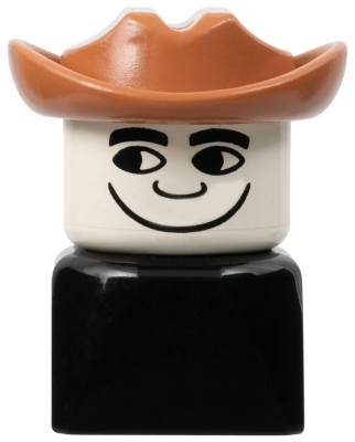 LEGO Duplo 2 x 2 x 2 Figure Brick Early, Male on Black Base, Fabuland Brown Western Hat, Looking Right minifigure
