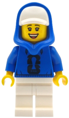 LEGO Soccer Spectator - Female, Blue Hoodie with Black FIFA World Cup 2026 Logo, White Cap minifigure edi001