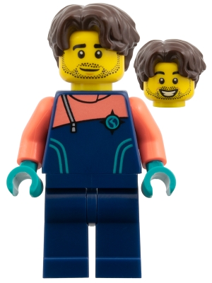 LEGO Arctic Photographer - Dark Blue Jacket and Legs, Coral Sleeves, Dark Brown Hair minifigure edu024