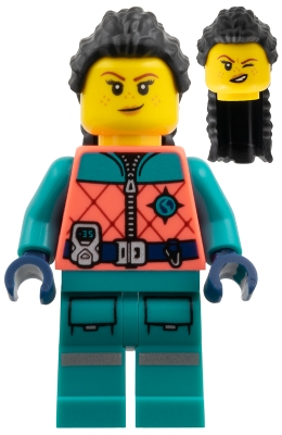 LEGO Arctic Explorer - Female, Coral and Dark Turquoise Outfit, Long Black Hair minifigure edu026
