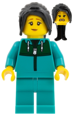 LEGO Astronaut - Female, Dark Brown Long Hair, Dark Turquoise Track Suit minifigure edu032
