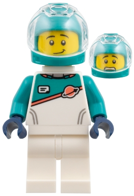 LEGO Astronaut - White Spacesuit with Dark Turquoise Panel and Sleeves, Dark Turquoise Helmet minifigure edu033