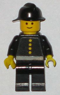 LEGO Fire - Torso Sticker with 4 Buttons, Black Fire Helmet minifigure