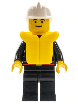 LEGO Fire - Flame Badge and Straight Line, Black Legs, White Fire Helmet, Life Jacket minifigure