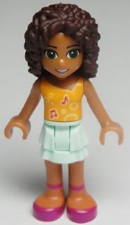 LEGO Friends Andrea, Light Aqua Layered Skirt, Bright Light Orange Top with Music Notes minifigure