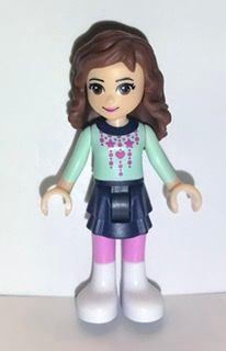 LEGO Friends Olivia (Light Nougat) - Dark Blue Layered Skirt, Light Aqua Long Sleeve Christmas Top minifigure