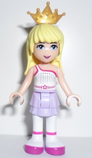 LEGO Friends Stephanie, Lavender Layered Skirt, White Top with Star Belt, Gold Tiara minifigure