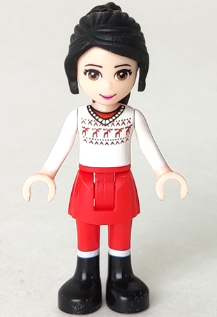 LEGO Friends Lily - Red Skirt and Leggings, White Fair Isle Sweater with Moose minifigure