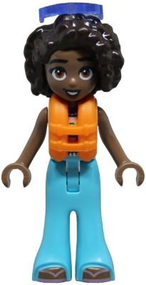 LEGO Friends Aliya - White Crochet Top, Medium Azure Trousers Bell-Bottoms, Metallic Pink Flip Flops, Orange Life Jacket, Trans-Purple Sunglasses minifigure
