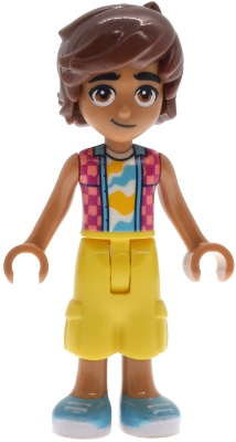 LEGO Friends Leo - Coral and Magenta Checkered Sleeveless Shirt, Yellow Cropped Trousers, Medium Azure Shoes minifigure