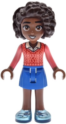 LEGO Friends Aliya - Coral Sweater Vest, Blue Skirt, Metallic Light Blue Shoes minifigure