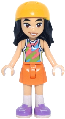 LEGO Friends Liann - Lime, Coral and Medium Azure Tank Top, Orange Skirt, Medium Lavender Shoes, Bright Light Orange Helmet minifigure