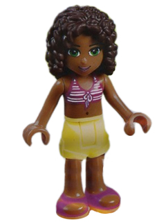 LEGO Friends Andrea, Bright Light Yellow Shorts, Magenta and White Striped Bikini Top minifigure