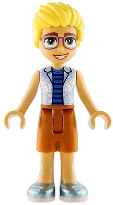 LEGO Friends Olly - Bright Light Blue Open Shirt, Dark Orange Shorts, Metallic Light Blue Shoes minifigure