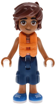 LEGO Friends Leo - Bright Light Orange Sleeveless Shirt, Orange Life Jacket, Dark Blue Cropped Trousers, Blue Shoes minifigure