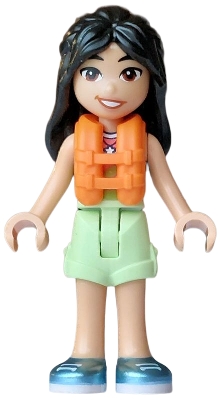 LEGO Friends Liann - Lime, Coral and Medium Azure Tank Top, Yellowish Green Shorts Folded Hem, Metallic Light Blue Shoes, Orange Life Jacket, Bright Pink Flower minifigure frnd0885