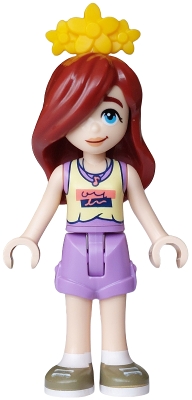 LEGO Friends Paisley - Bright Light Yellow and Medium Lavender Tank Top, Medium Lavender Shorts, Dark Tan Shoes, Bright Light Orange Flower Tiara minifigure frnd0888