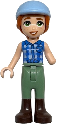 LEGO Friends Autumn - Blue Tied Flannel Vest, Sand Green Trousers, Dark Brown Boots, Bright Light Blue Horse Riding Helmet minifigure frnd0889