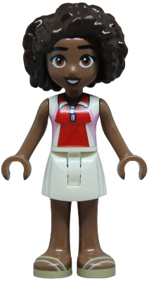 LEGO Friends Aliya - Bright Pink, Red and White Sleeveless Shirt, White Skirt, Tan Sandals minifigure frnd0891