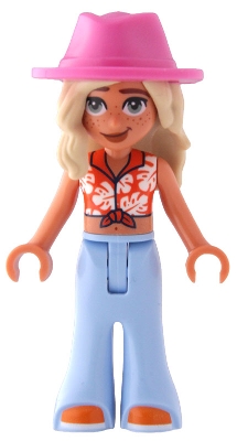 LEGO Friends Sage - Reddish Orange Cropped Shirt, Trousers Bell-Bottoms, Orange Shoes, Dark Pink Cowboy Hat minifigure frnd0893