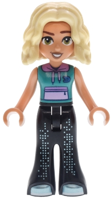 LEGO Friends Nova - Dark Turquoise Sleeveless Hoodie, Black Trousers Bell-Bottoms with Metallic Light Blue Shoes minifigure frnd0894