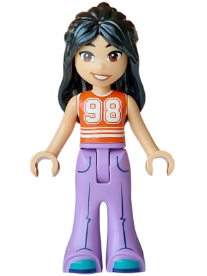 LEGO Friends Liann - Reddish Orange and White Top, Medium Lavender Trousers Bell-Bottoms, Dark Turquoise Shoes minifigure frnd0899