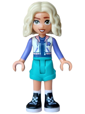 LEGO Friends Nova - White Hoodie with Warm Pink Hood, Dark Turquoise Shorts, Black Boots minifigure frnd0901