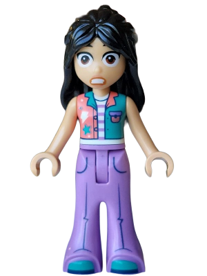 LEGO Friends Liann - Coral and Dark Turquoise Vest, Medium Lavender Trousers Bell-Bottoms, Dark Turquoise Shoes, Terrified minifigure frnd0903