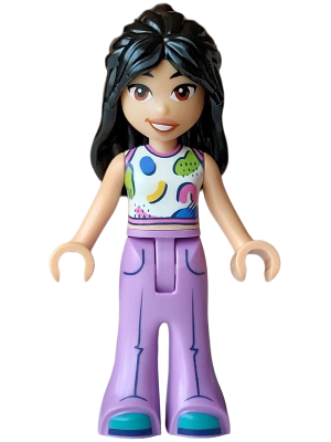 LEGO Friends Liann - White Tank Top, Medium Lavender Trousers Bell-Bottoms, Dark Turquoise Shoes minifigure frnd0914